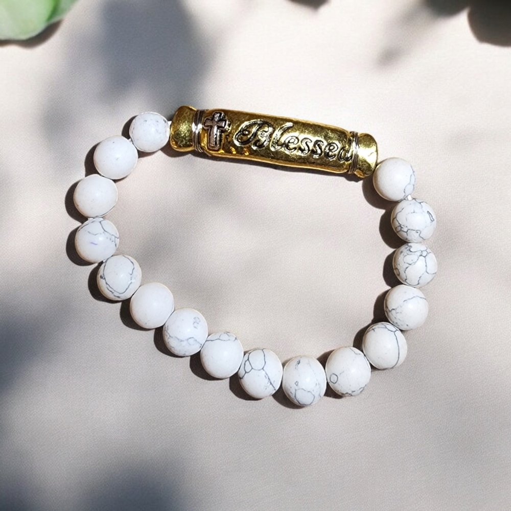 Gold and White Beaded Bracelet
